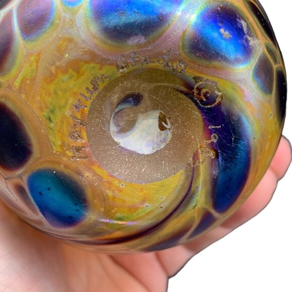 Brian Maytum Studios Signed 1990? Art Glass Iridescent Oil Lamp Gold Purple EXC! - Picture 7 of 8